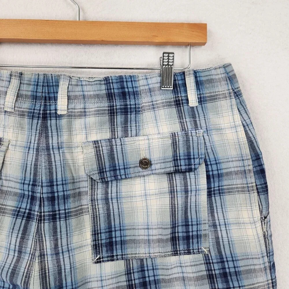 Banana Republic Shorts Mens 36 Blue Plaid Flat Front Cotton Lightweight Casual